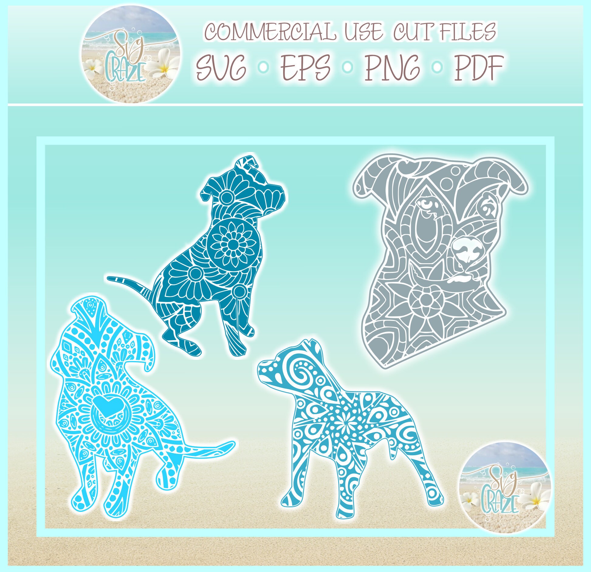 Download Pit Bull Dog Breed Mandala Zentangle Bundle SVG Files for ...