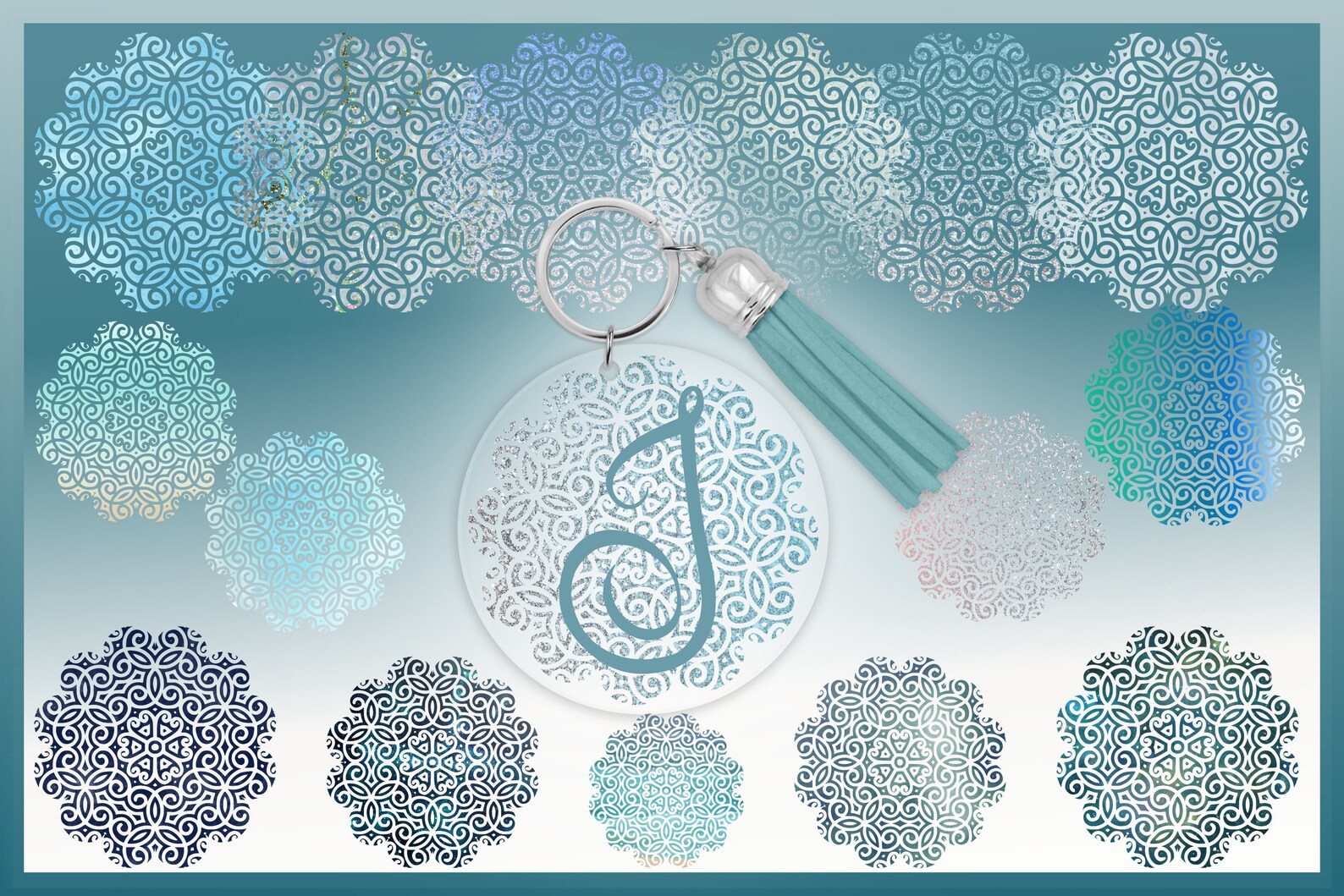 Round Keychain Background Bundle Flower Shape Mandala | Etsy