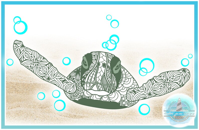Download Sea Turtle Mandala Swimming with Bubbles SVG Files for ...