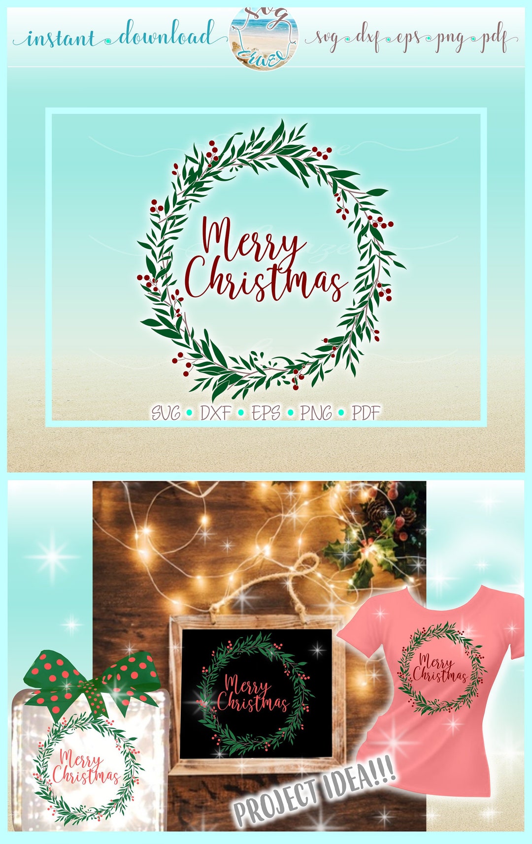 Merry Christmas Wreath Holiday SVG Files for Cricut Silhouette - Dxf ...