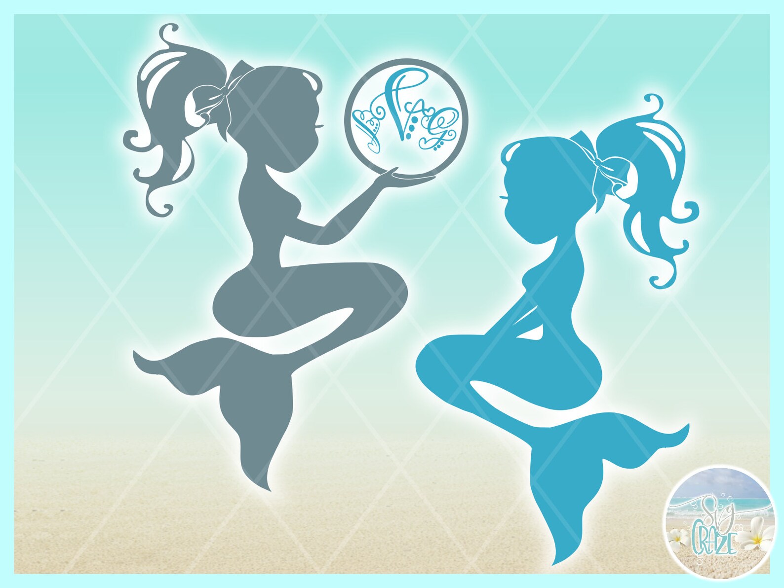 Mermaid Silhouette Monogram SVG Files for Cricut Silhouette - Etsy