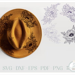 Pfingstrosen Hut Brennendes Design - Für Pyrographie - SVG Dateien für Cricut Silhouette - Dxf Eps Pdf Png enthalten