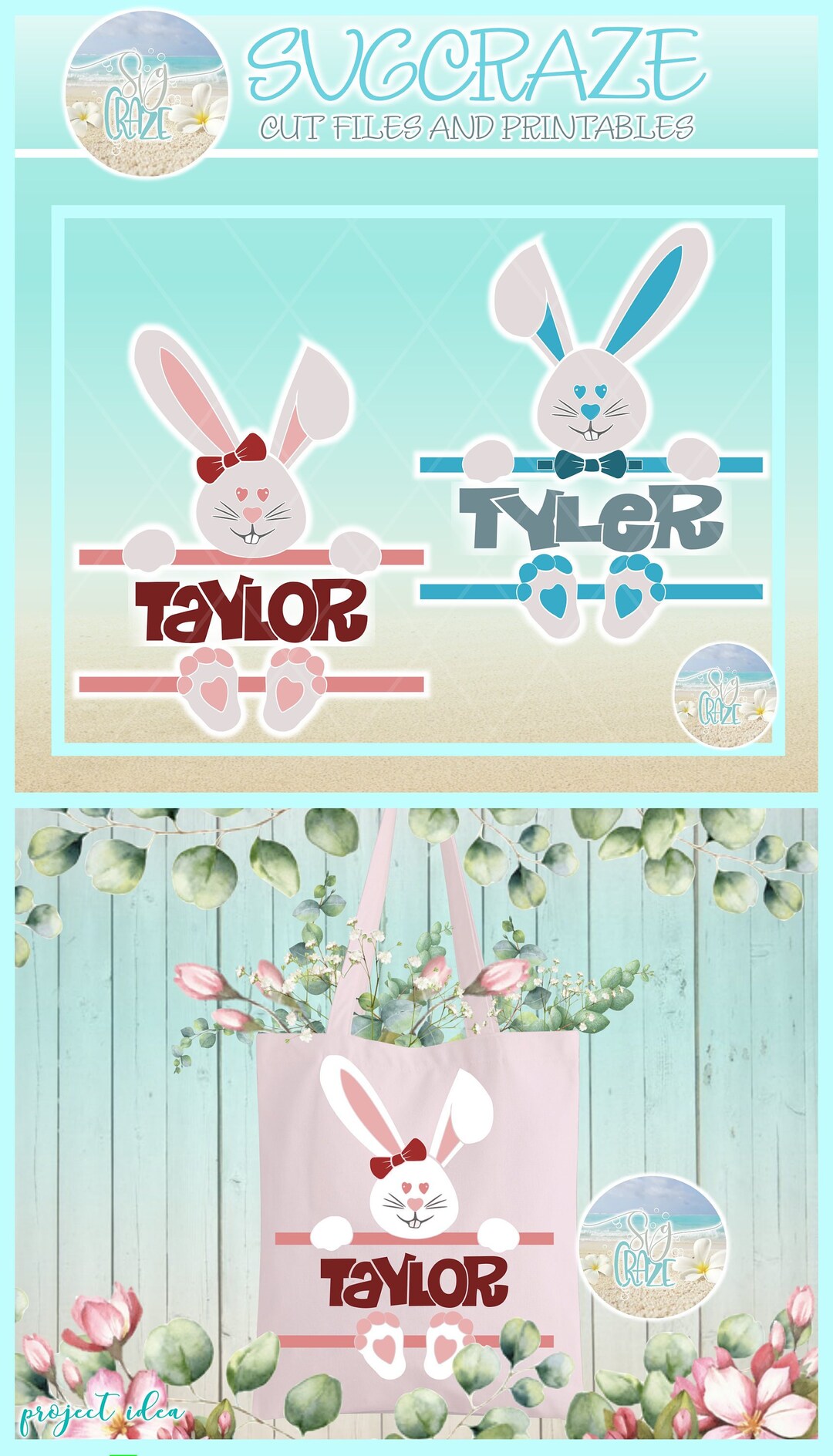 Easter Bunny Split Frame Boy Girl SVG Files for Cricut Silhouette - Dxf ...