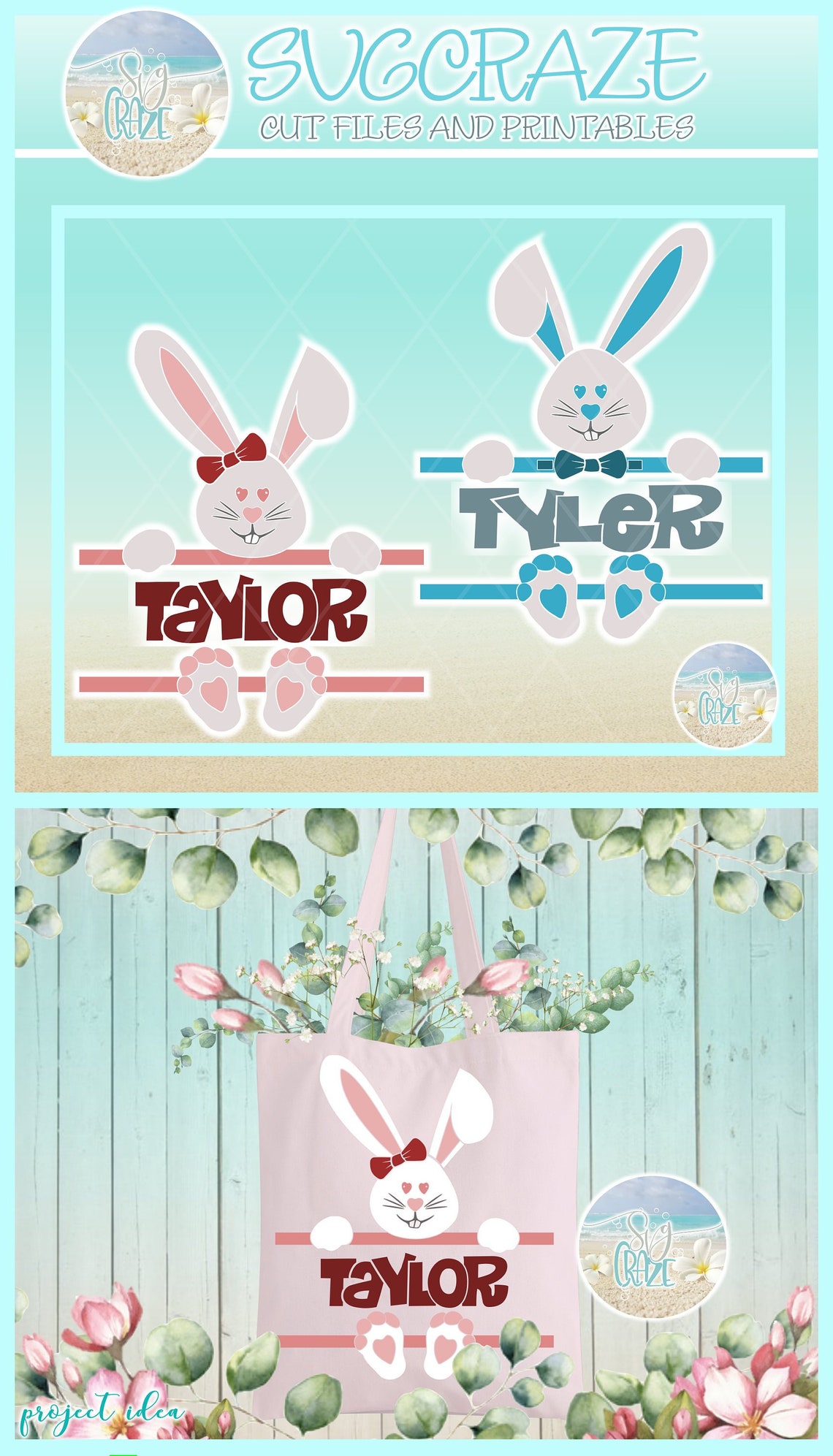 Easter Bunny Split Frame Boy Girl SVG Files for Cricut | Etsy