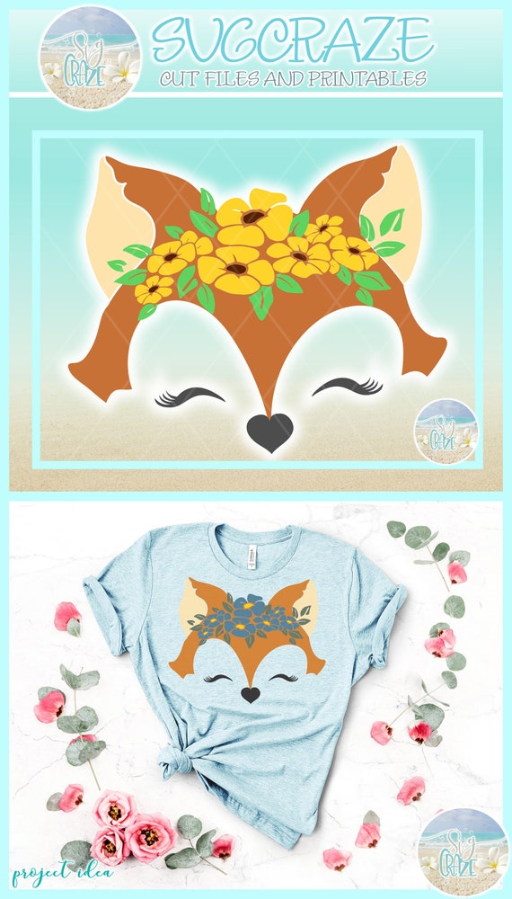 Download Fox Face With Flower Headband Svg Dxf Eps Png Pdf Files For Etsy PSD Mockup Templates