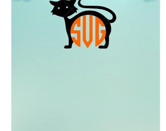 Black Cat Monogram Halloween SVG Files for Cricut Silhouette - Dxf Eps Pdf Png Included