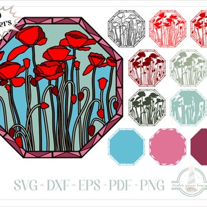 3D-Schichtdesign | Mohnblumen Glasmalerei SVG | Mehrschichtige SVG-Dateien für Cricut Silhouette Papier Handwerk - Laser SVG Glowforge