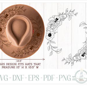 READY TO PRINT - Fits 15"x13.5" hats - Flowers and Leaves Hat Burning Design - For Pyrography - Printable Pdf & Word Doc