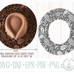 READY TO PRINT - Fits 15&quot;x13.5&quot; hats - Paisley Reverse Burn Hat Burning Design - For Pyrography - Printable Pdf & Word Doc
