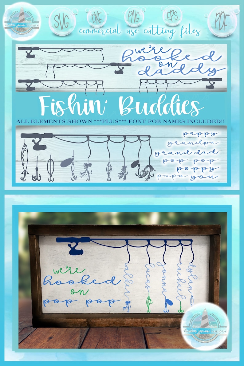 Fishing Buddies Hooked on Daddy Bundle SVG Files for ...