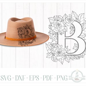 Letter B Rose Alphabet Series Hat Burning Design - For Pyrography
