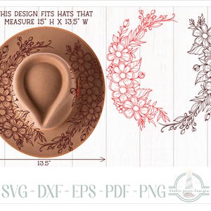 Wildblumen Hut Brennendes Design - Für Pyrographie - SVG Dateien für Cricut Silhouette - Dxf Eps Pdf Png enthalten
