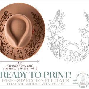 READY TO PRINT - Fits 15"x13.5" hats - Coneflowers Hat Burning Design - For Pyrography - Printable Pdf & Word Doc