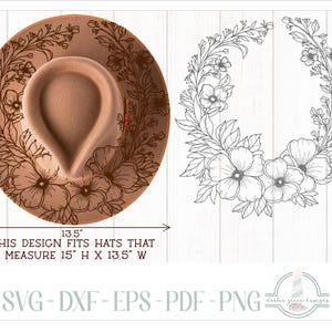 READY TO PRINT - Fits 15"x13.5" hats - Flowers and Leaves Hat Burning Design - For Pyrography - Printable Pdf & Word Doc