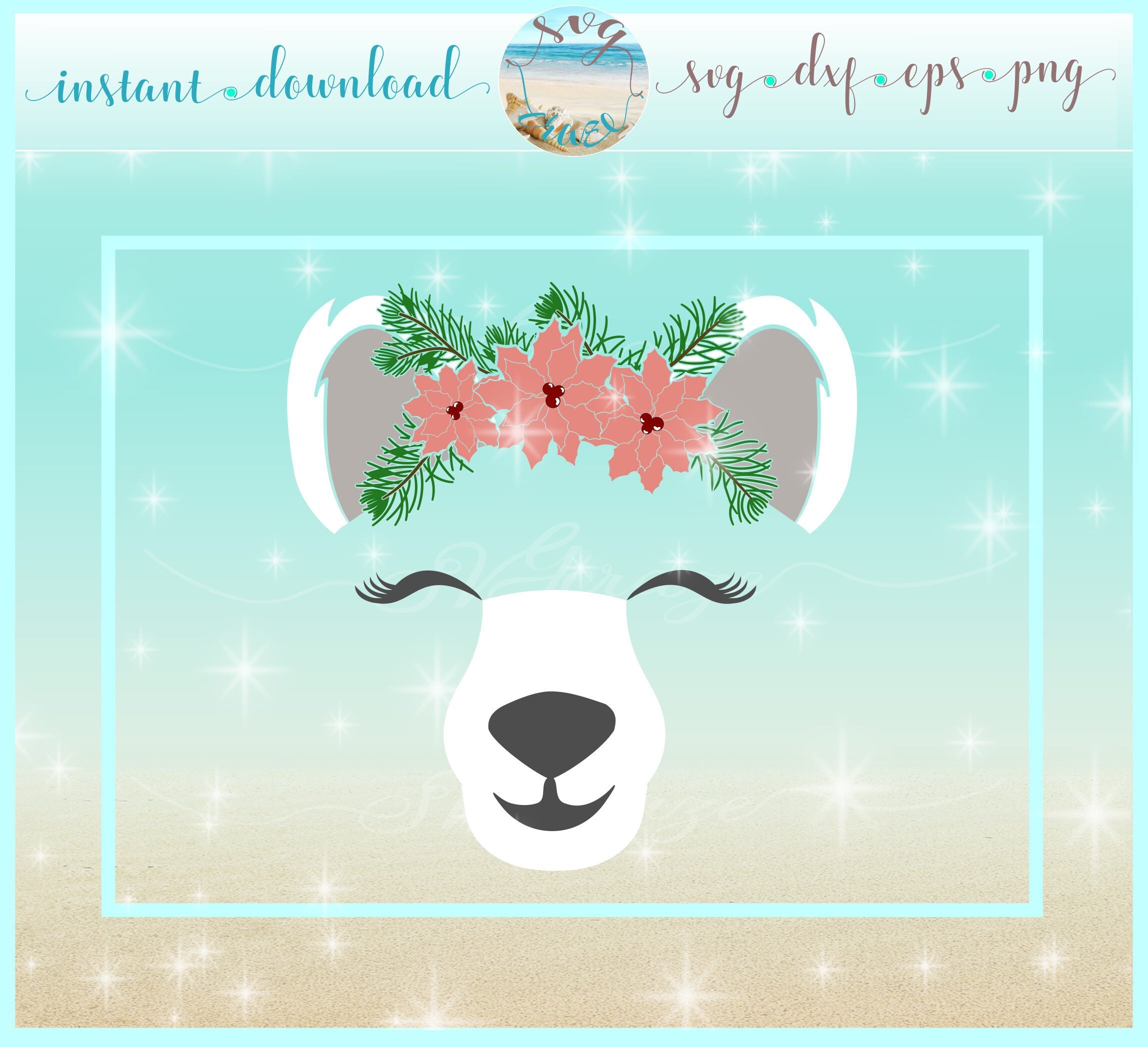 Download Free Polar Bear Face With Poinsettia Svg Dxf Eps Png Pdf Files For Etsy SVG Cut Files