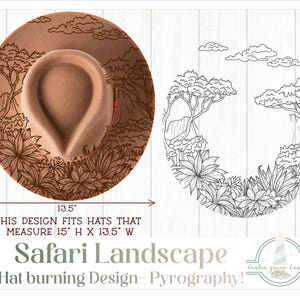 READY TO PRINT - Fits 15"x13.5" hats - Safari Landscape Hat Burning Design - For Pyrography - Printable Pdf & Word Doc