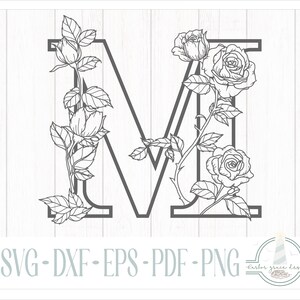 Letter M Rose Alphabet Series Hat Burning Design - For Pyrography