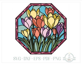 3D Layered Design | Tulips Faux Stained Glass SVG | Multi Layered SVG Files for Cricut Silhouette Paper Crafting - Laser SVG Glowforge