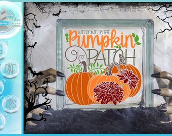 Welcome To The Pumpkin Patch Quote Square Glass Block Frame Design SVG for Cricut Silhouette - Dxf Eps Pdf Png Included