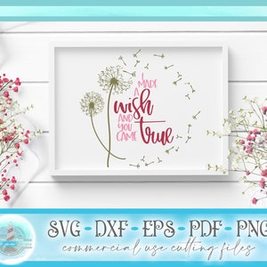 I Made A Wish And You Came True Dandelion Zitat SVG-Dateien für Cricut Silhouette - Dxf Eps Pdf Png enthalten