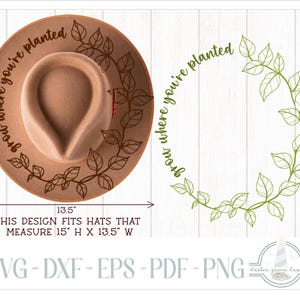 READY TO PRINT - Fits 15&quot;x13.5&quot; hats - Grow Where You&#39;re Planted Leaves Hat Burning Design - For Pyrography - Printable Pdf & Word Doc