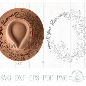 Zähle Deinen Segen Blätter und Knospen Floraler Hut Brennender Design - Für Pyrographie - SVG Dxf Eps Pdf Png und Word Dokument inklusive