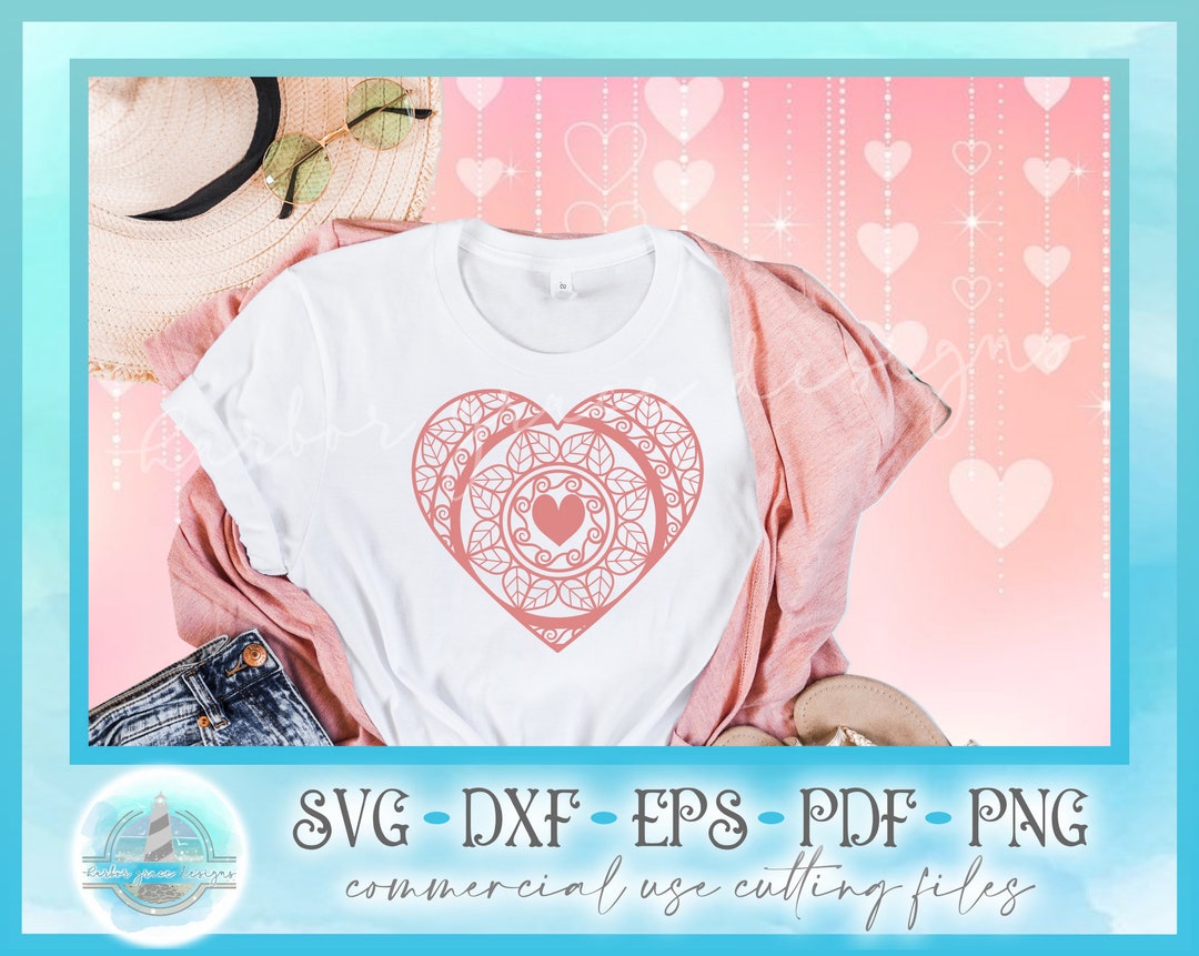Valentines Day Heart Mandala Zentangle SVG Files for Cricut Silhouette ...