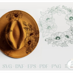 Mohnblumen Hut Brennendes Design - Für Pyrographie - SVG-Dateien für Cricut Silhouette - Dxf Eps Pdf Png enthalten