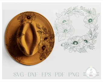 READY TO PRINT - Fits 15"x13.5" hats - Poppies Hat Burning Design - For Pyrography - Printable Pdf & Word Doc