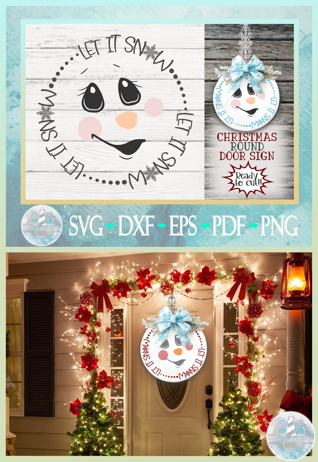 Snowman SVG | Let It Snow Quote SVG | Front Door Round Sign | Christmas ...
