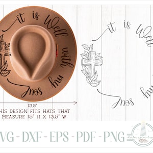 READY TO PRINT - Fits 15&quot;x13.5&quot; hats - It Is Well With My Soul Quote Hat Burning Design - For Pyrography - Printable Pdf & Word Doc