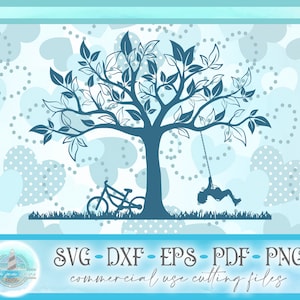Junge im Baum schwingen Swing SVG-Dateien für Cricut Silhouette - Dxf Eps Pdf Png enthalten