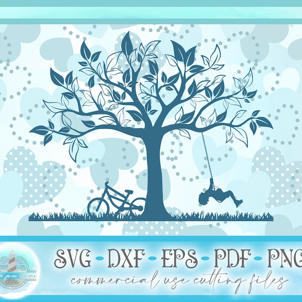 Boy Swinging in Tree Swing SVG Files for Cricut Silhouette - Dxf Eps Pdf Png Included