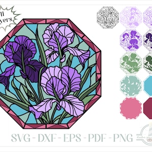 3D Layered Design, Iris Flowers Stained Glass SVG | Multi Layered SVG Files for Cricut Silhouette Paper Crafting - Laser SVG Glowforge