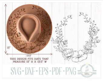 READY TO PRINT - Fits 15"x13.5" hats - Flowers Hat Burning Design - For Pyrography - Printable Pdf & Word Doc