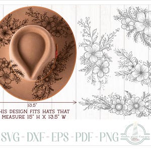 Floral und Blätter Hut Brennendes Design - Für Pyrographie - SVG-Dateien für Cricut Silhouette - Dxf Eps Pdf Png und Word-Dokument enthalten