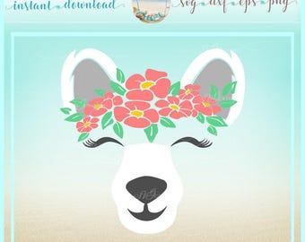 Polar Bear Face With Flowers SVG Files for Cricut Silhouette - Dxf Eps Pdf Png Included