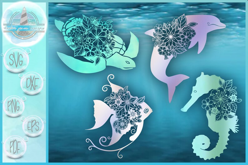 Download Sea Turtle Dolphin Angel Fish Seahorse Floral Mandala Bundle Svg Files For Cricut Dxf Eps Pdf Png Included Plus Sublimation Printables Art Collectibles Digital Vadel Com