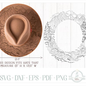 READY TO PRINT - Fits 15&quot;x13.5&quot; hats - Mountains and Horse Hat Burning Design - For Pyrography - Printable Pdf & Word Doc