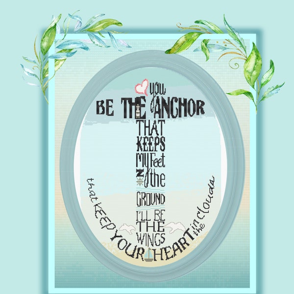 Counted Cross Stitch PDF Pattern, You Be The Anchor I'll Be The Wings Digital Download Great For Beginners Lighthouse Beach And Water