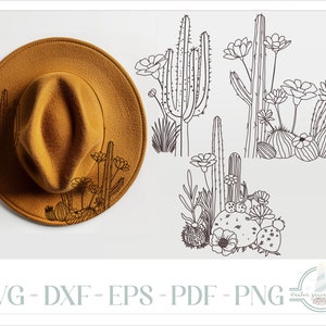 Kaktus Hut Brennendes Design - Für Pyrographie - SVG-Dateien für Cricut Silhouette - Dxf Eps Pdf Png und Word-Dateien enthalten
