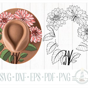 READY TO PRINT - Fits 15"x13.5" hats - Dahlia Hat Burning Design - For Pyrography - Printable Pdf & Word Doc