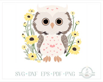 Whimsical Owl With Wildflowers SVG, SVG Files for Cricut Silhouette Paper Crafting, Laser