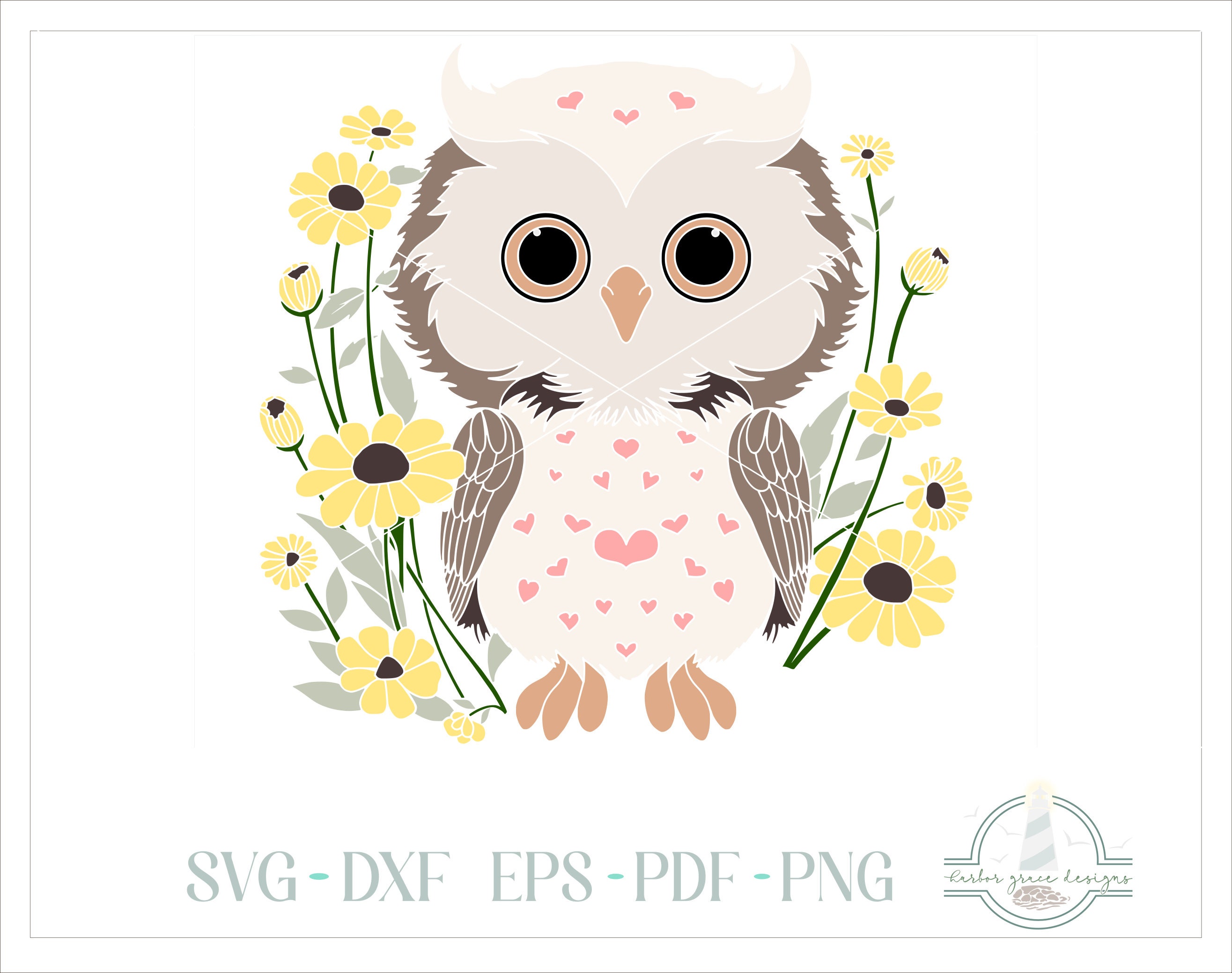 Whimsical Owl With Wildflowers SVG, SVG Files for Cricut Silhouette Paper Crafting, Laser