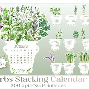 2026 Herbs Printable Stacking Calendar PNG Images for Desktop