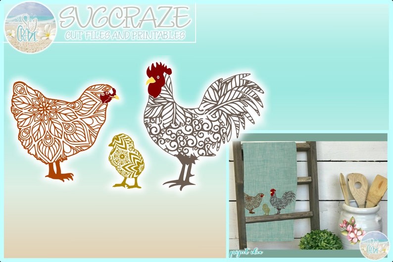 Download Rooster and Chicken Mandala Zentangle SVG Files for Cricut ...