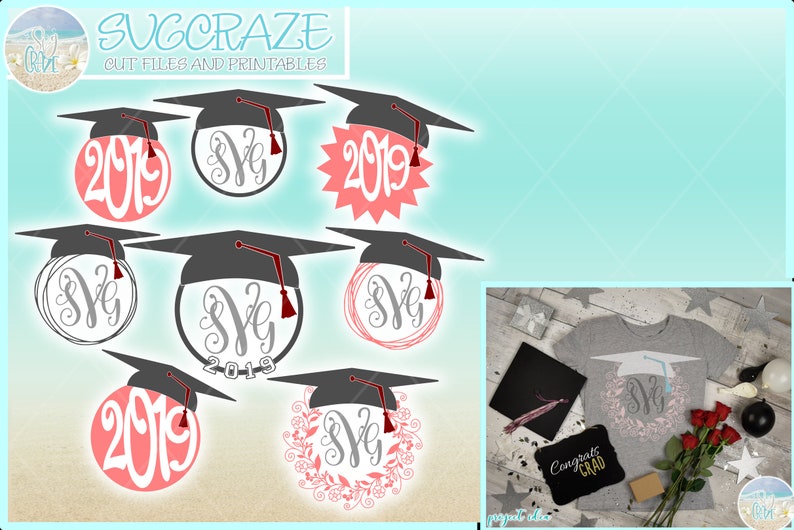 Graduation Cap Monogram Bundle SVG Files for Cricut Silhouette - Dxf ...