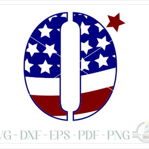 May include: A red, white, and blue American flag design in the shape of the letter O. The letter is cut out in the center, creating a stencil-like effect. A small red star is in the upper right corner of the image.