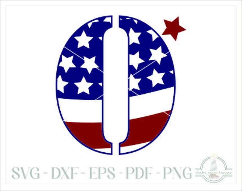 May include: A red, white, and blue American flag design in the shape of the letter O. The letter is cut out in the center, creating a stencil-like effect. A small red star is in the upper right corner of the image.