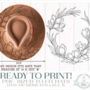 READY TO PRINT - Fits 15"x13.5" hats - Crocus Spring Flower Hat Burning Design - For Pyrography - Printable Pdf & Word Doc